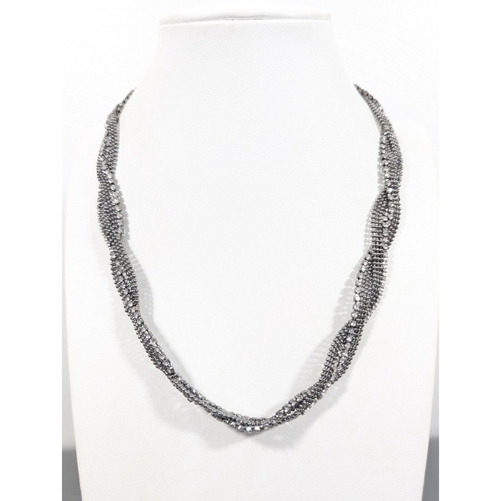 Alfani Rhinestone Twist Necklace Gunmetal Gray Statement Chain 21"